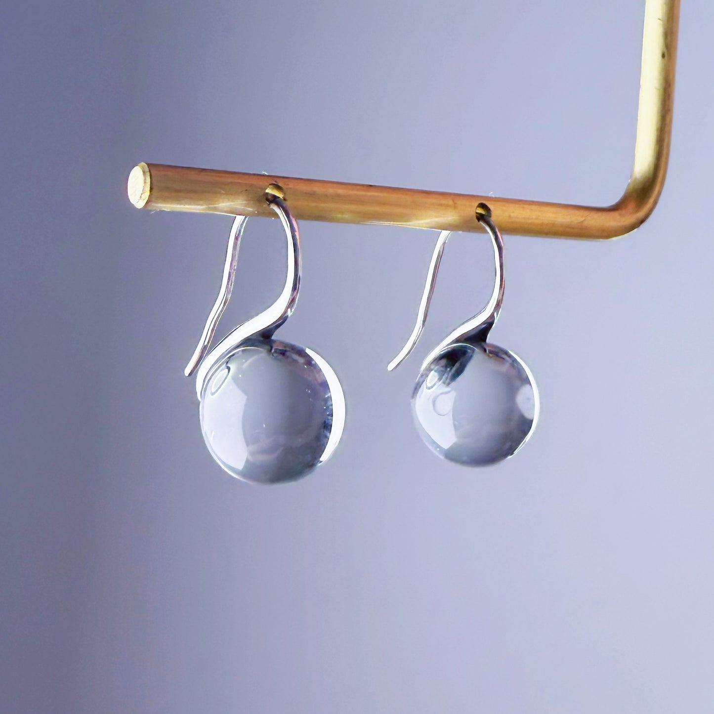 Handmade Natural Clear Quartz Globe Small Water Drop Earrings