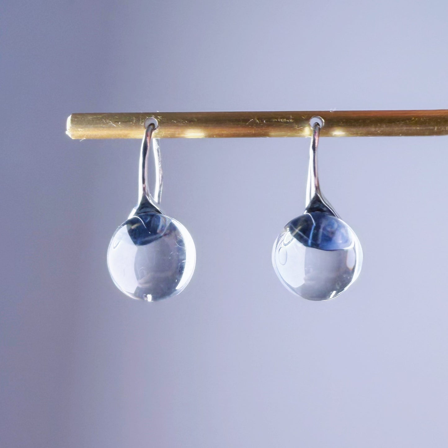 Handmade Natural Clear Quartz Globe Small Water Drop Earrings
