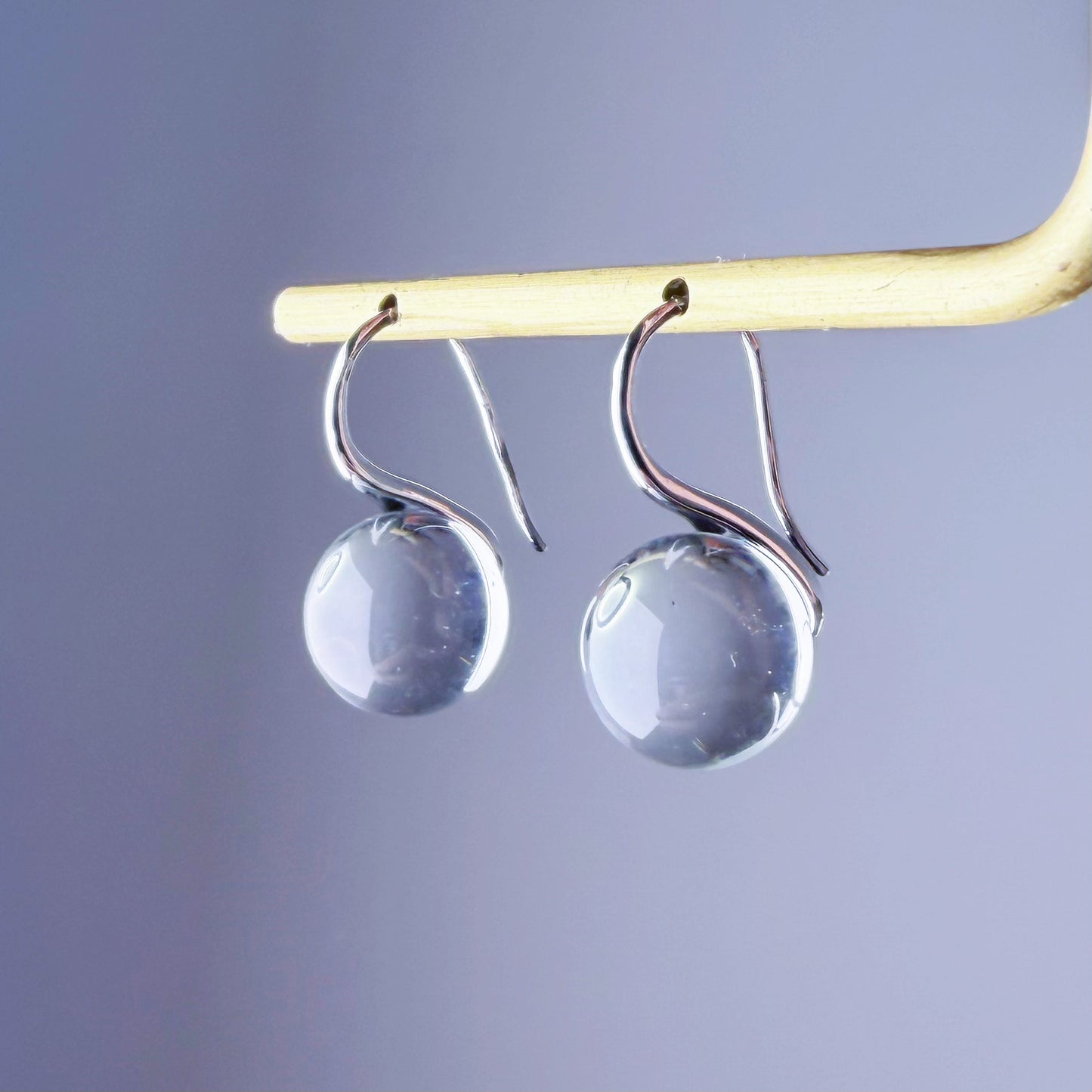 Handmade Natural Clear Quartz Globe Small Water Drop Earrings