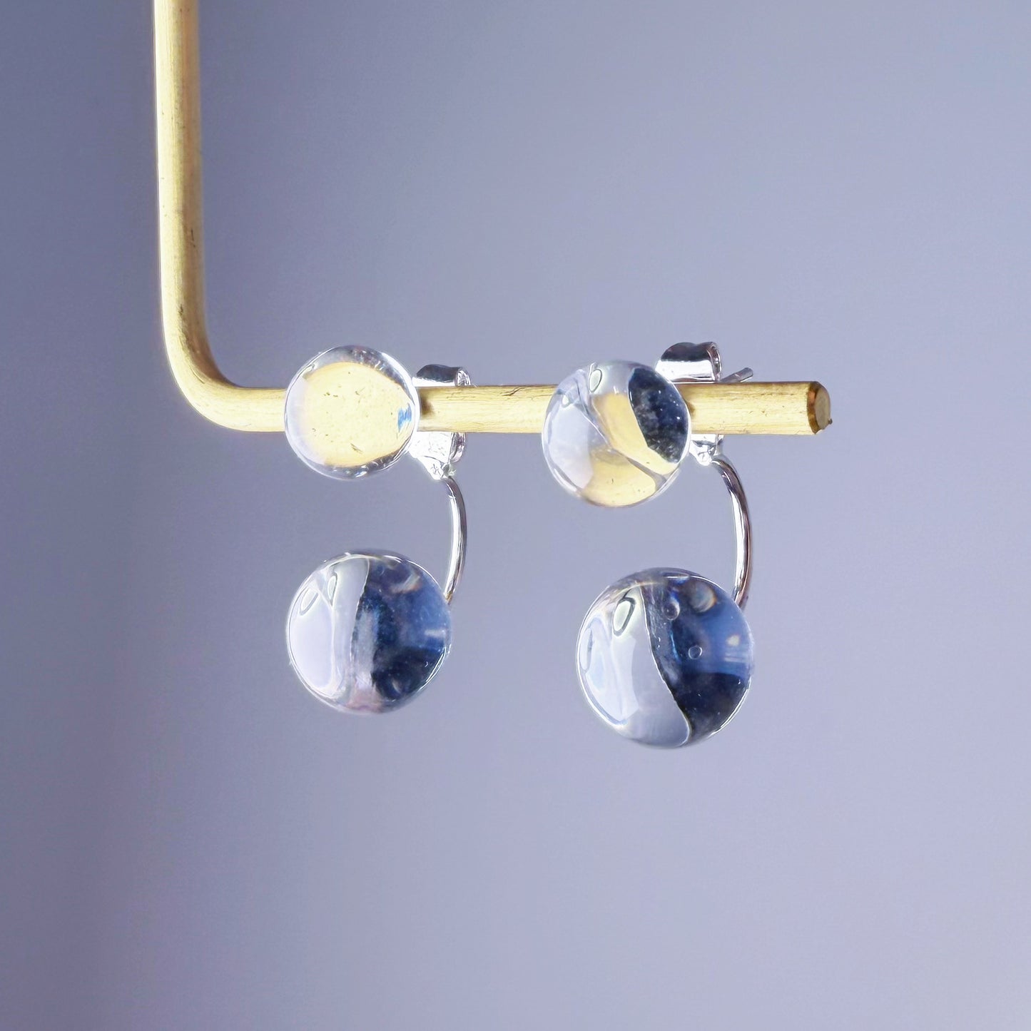 Handmade Natural Clear Quartz Globe Bubble Ear Jacket Earrings