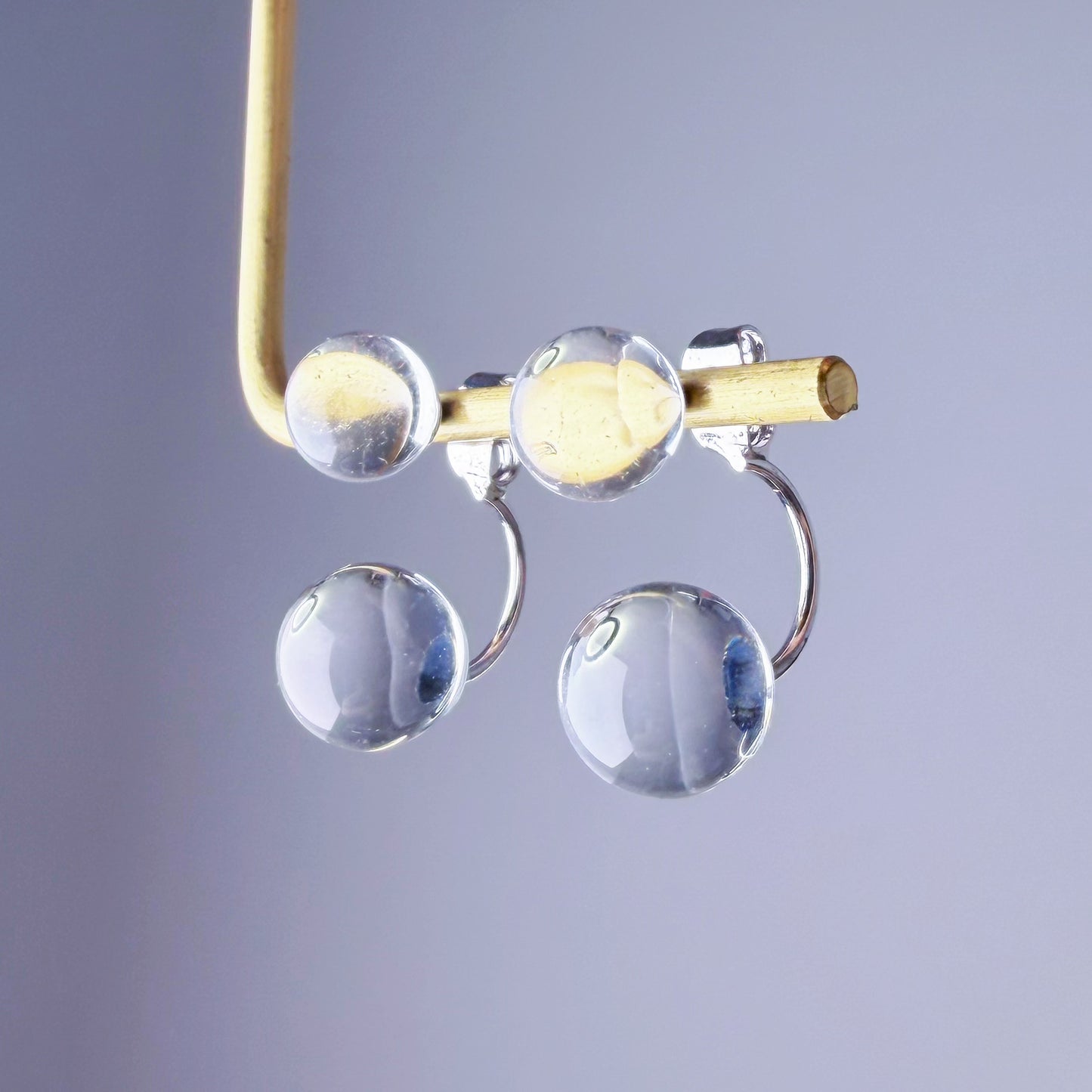 Handmade Natural Clear Quartz Globe Bubble Ear Jacket Earrings
