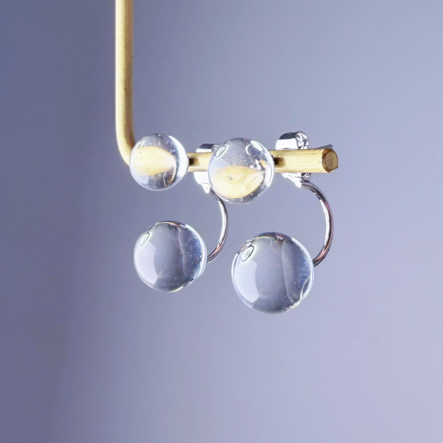 Handmade Natural Clear Quartz Globe Bubble Ear Jacket Earrings