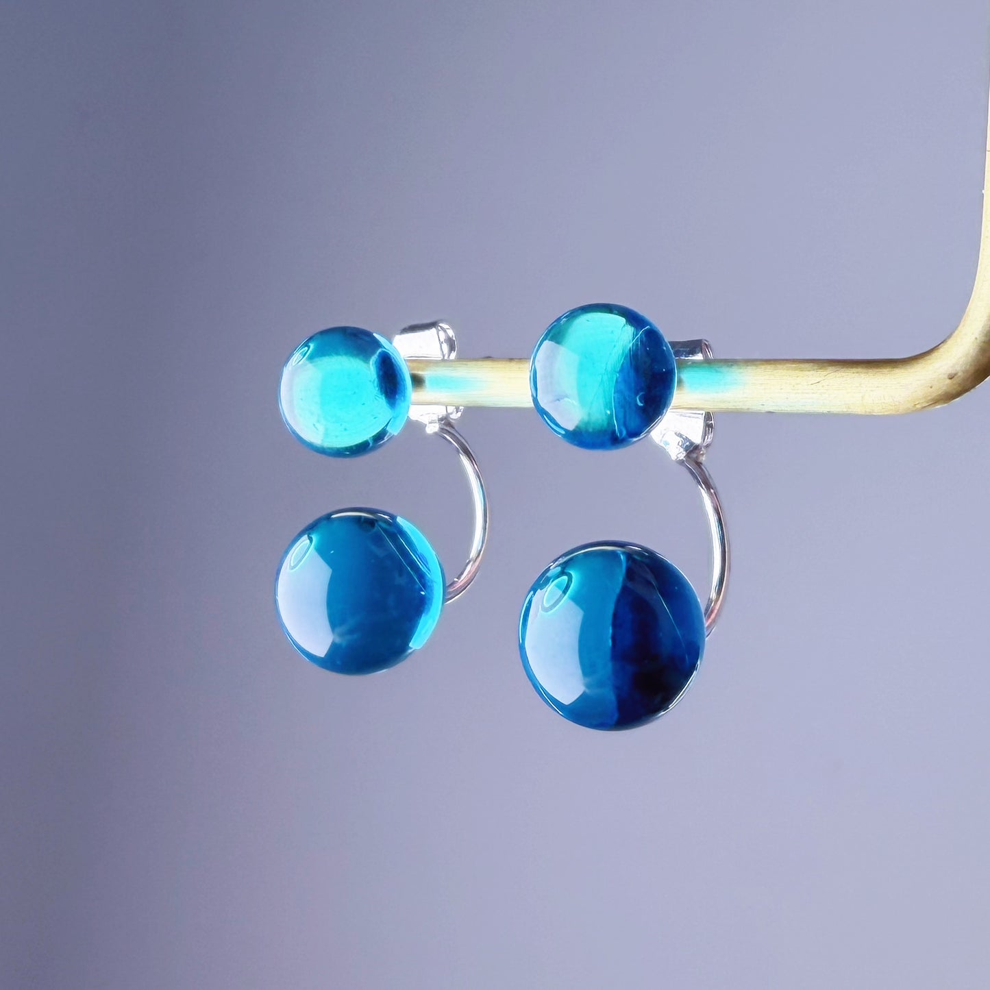 Handmade Natural Blue Quartz Globe Bubble Ear Jacket Earrings