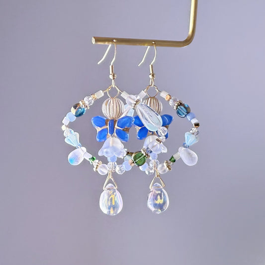 Handmade Holly Blue Butterfly Glass Beads Hoop Earrings