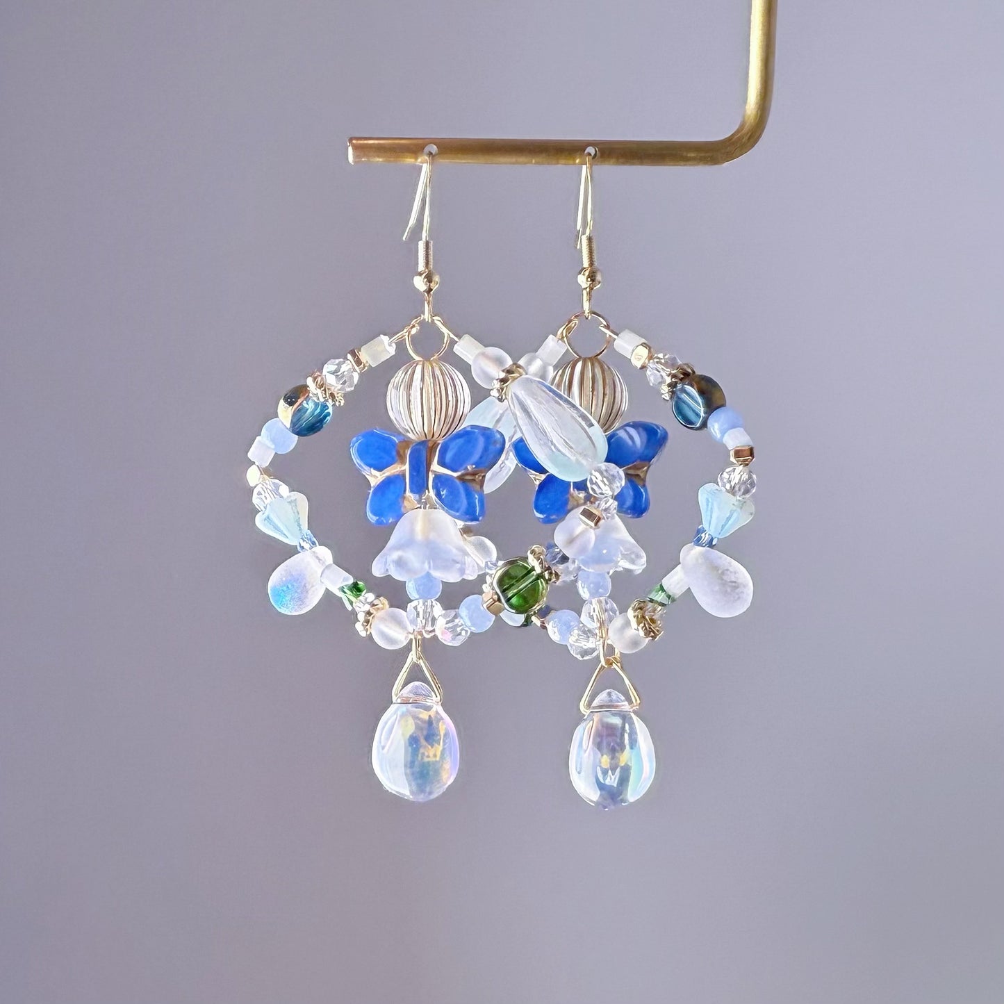 Handmade Holly Blue Butterfly Glass Beads Hoop Earrings