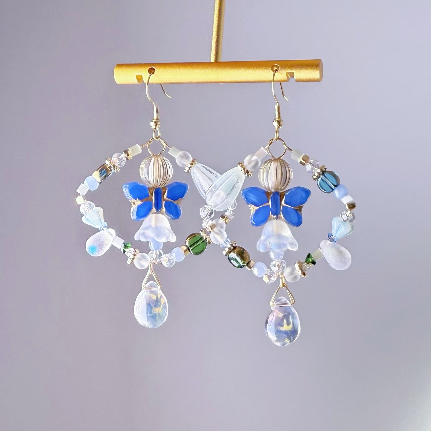 Handmade Holly Blue Butterfly Glass Beads Hoop Earrings