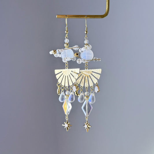 Blue Moonstone Planet with Shining Stars Drop Earrings