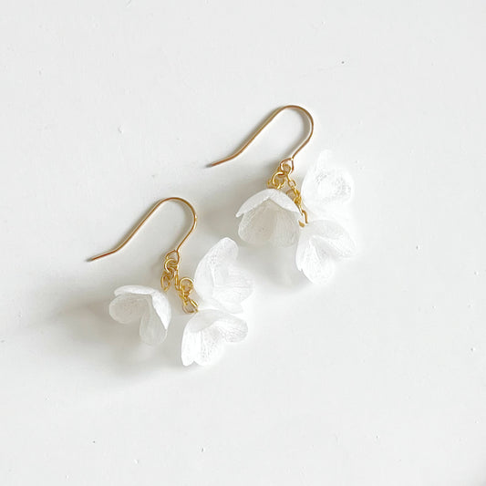 White Hydrangea Dried Flower Drop Earrings-Ninaouity