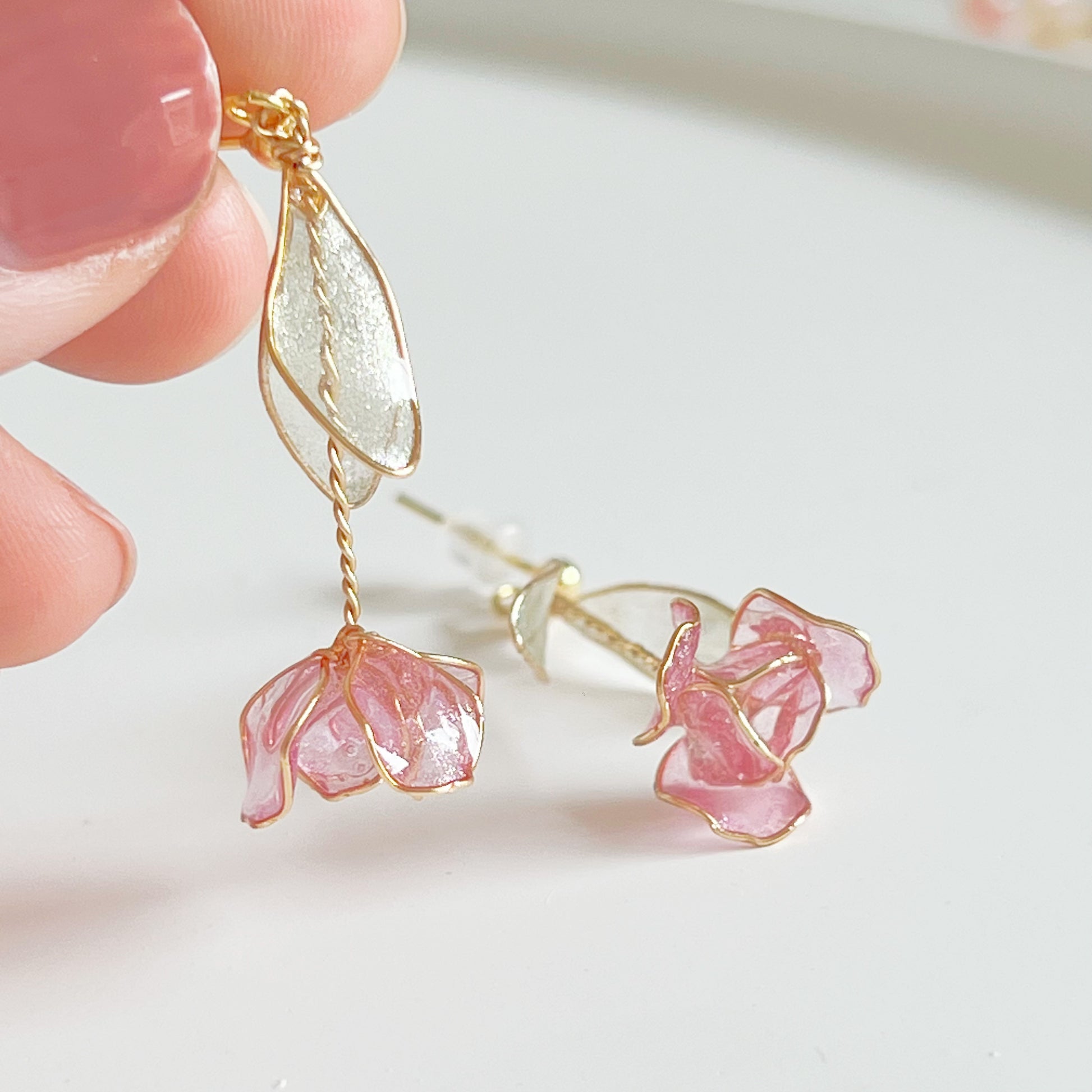 Handmade Dark Pink Tulips Flower Earrings-Ninaouity