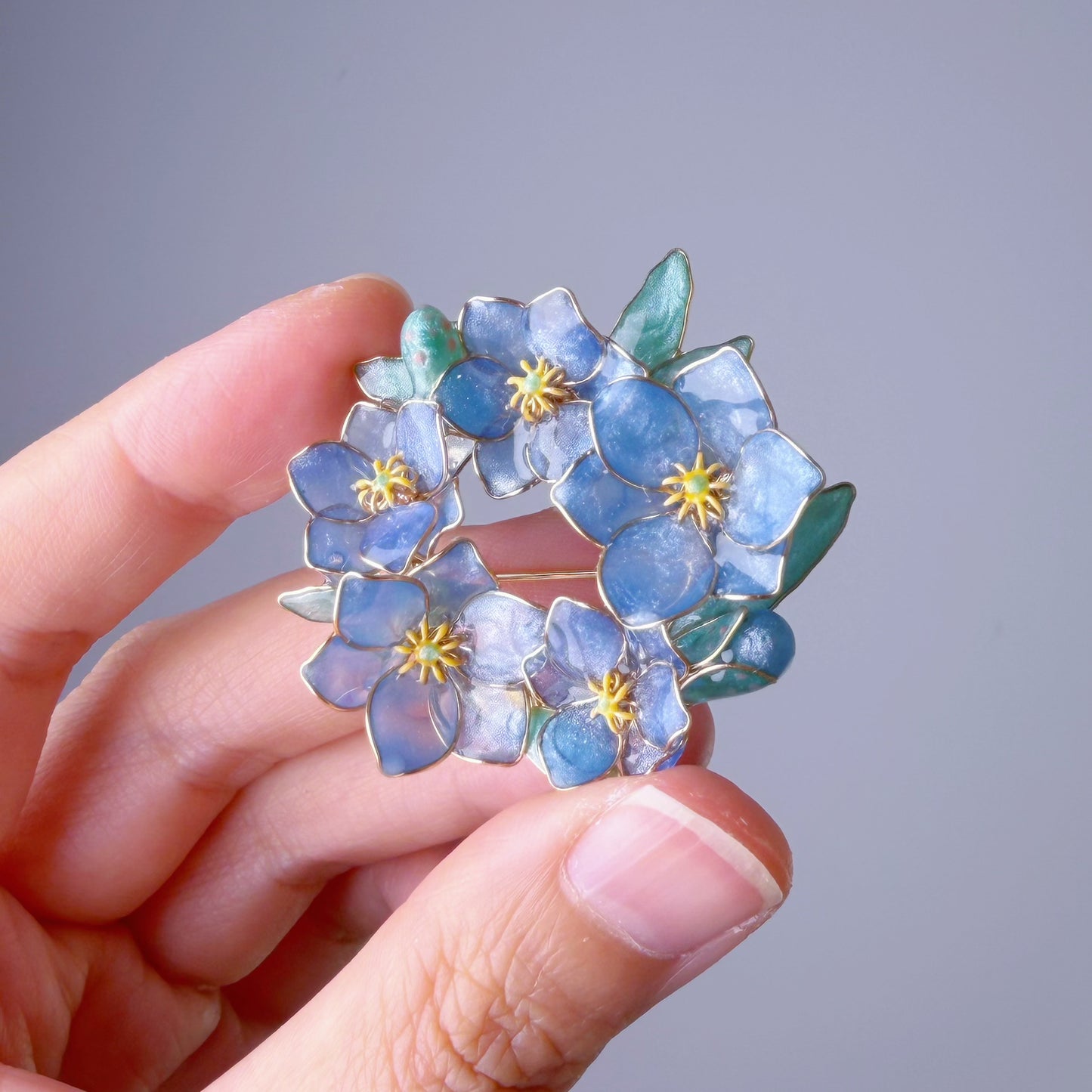 Handmade Meconopsis Blue Poppies Flowers Wreath Brooch