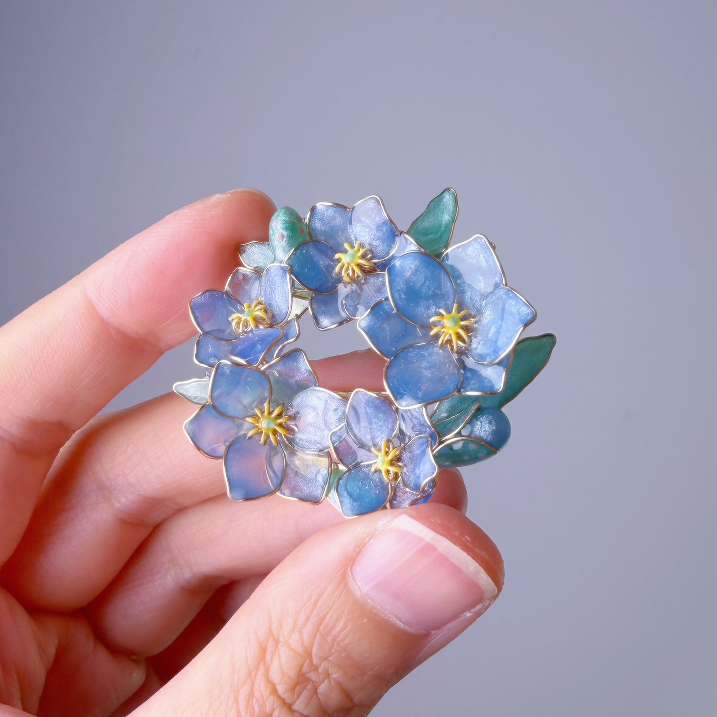 Handmade Meconopsis Blue Poppies Flowers Wreath Brooch