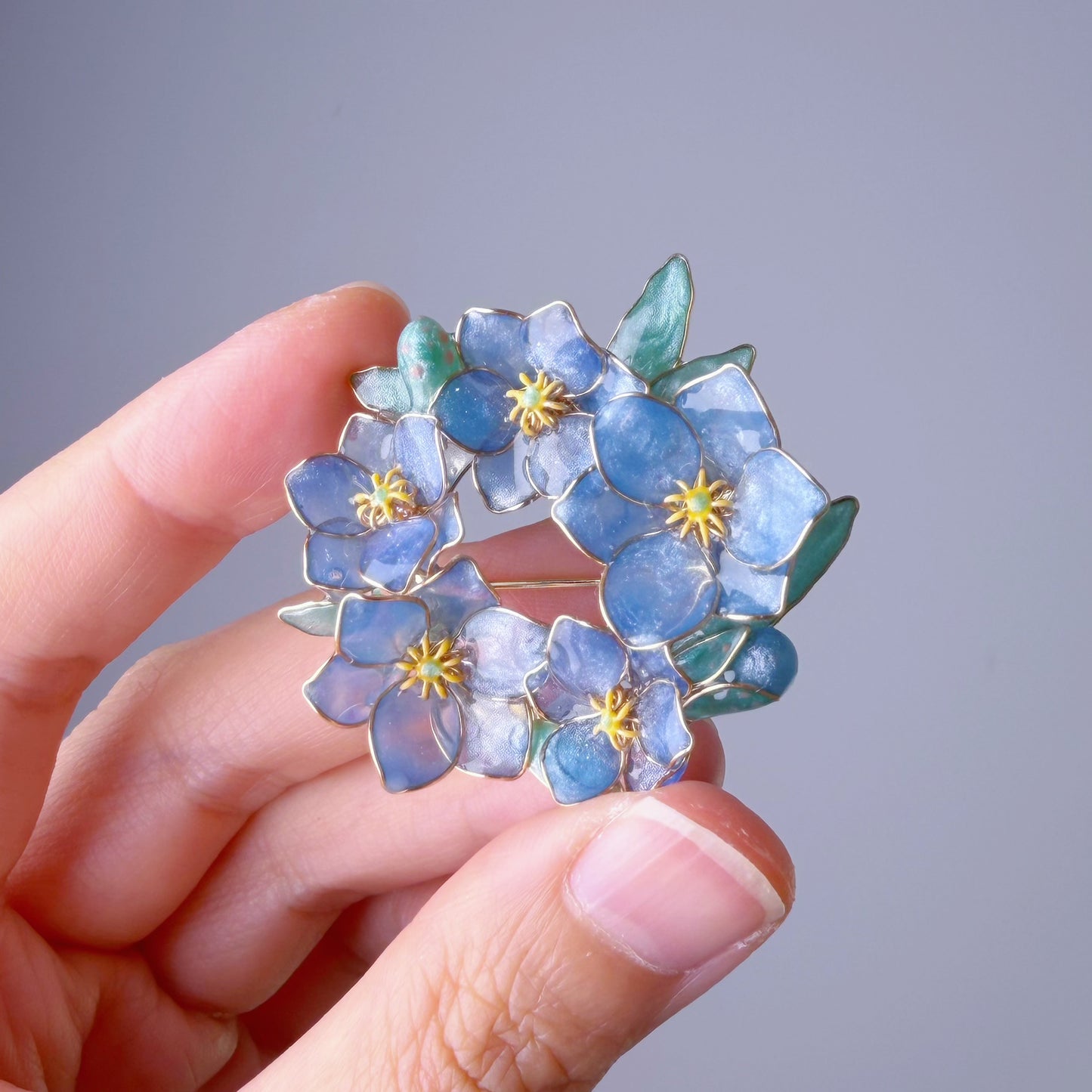 Handmade Meconopsis Blue Poppies Flowers Wreath Brooch