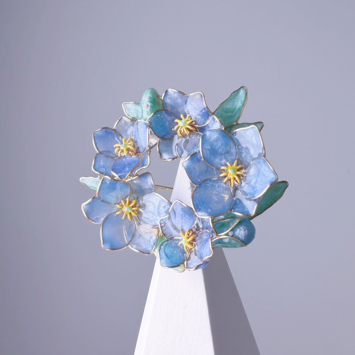 Handmade Meconopsis Blue Poppies Flowers Wreath Brooch