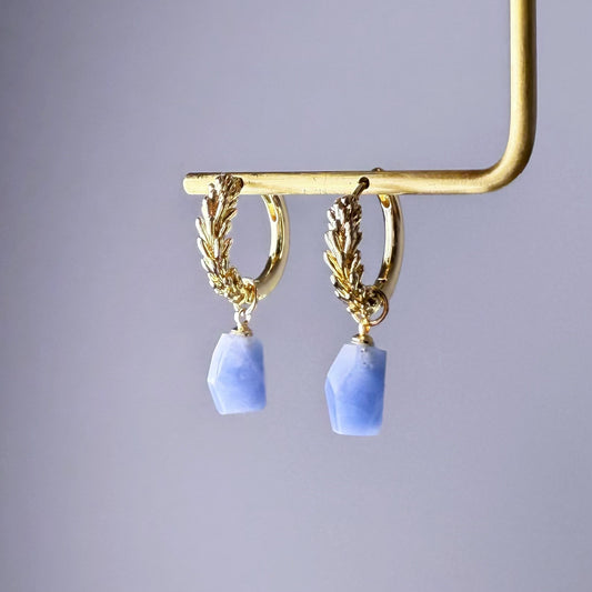 Quartzberry - Natural Baby Blue Rutile Quartz Crystal Hinged Hoop Earrings - One of A Kind