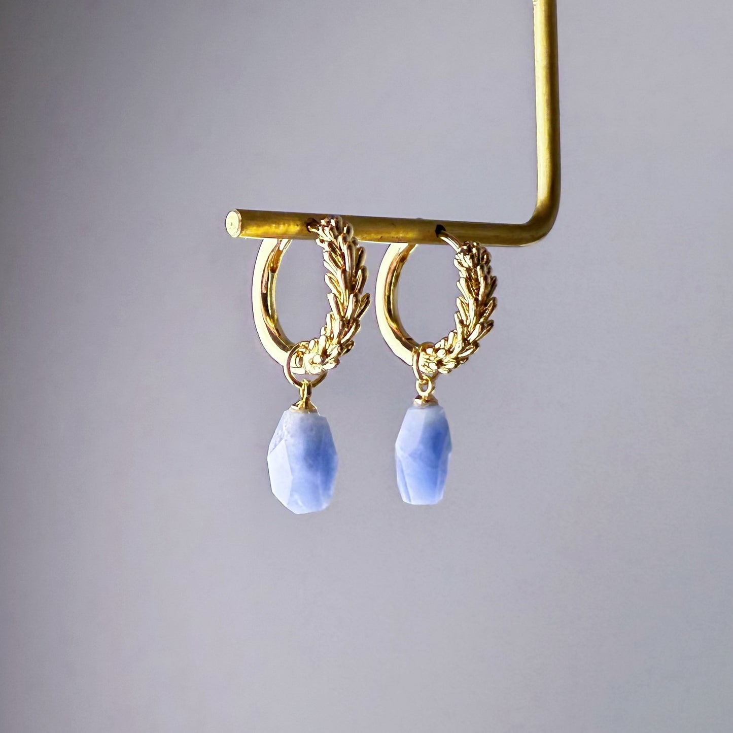 Quartzberry - Natural Baby Blue Rutile Quartz Crystal Hinged Hoop Earrings - One of A Kind