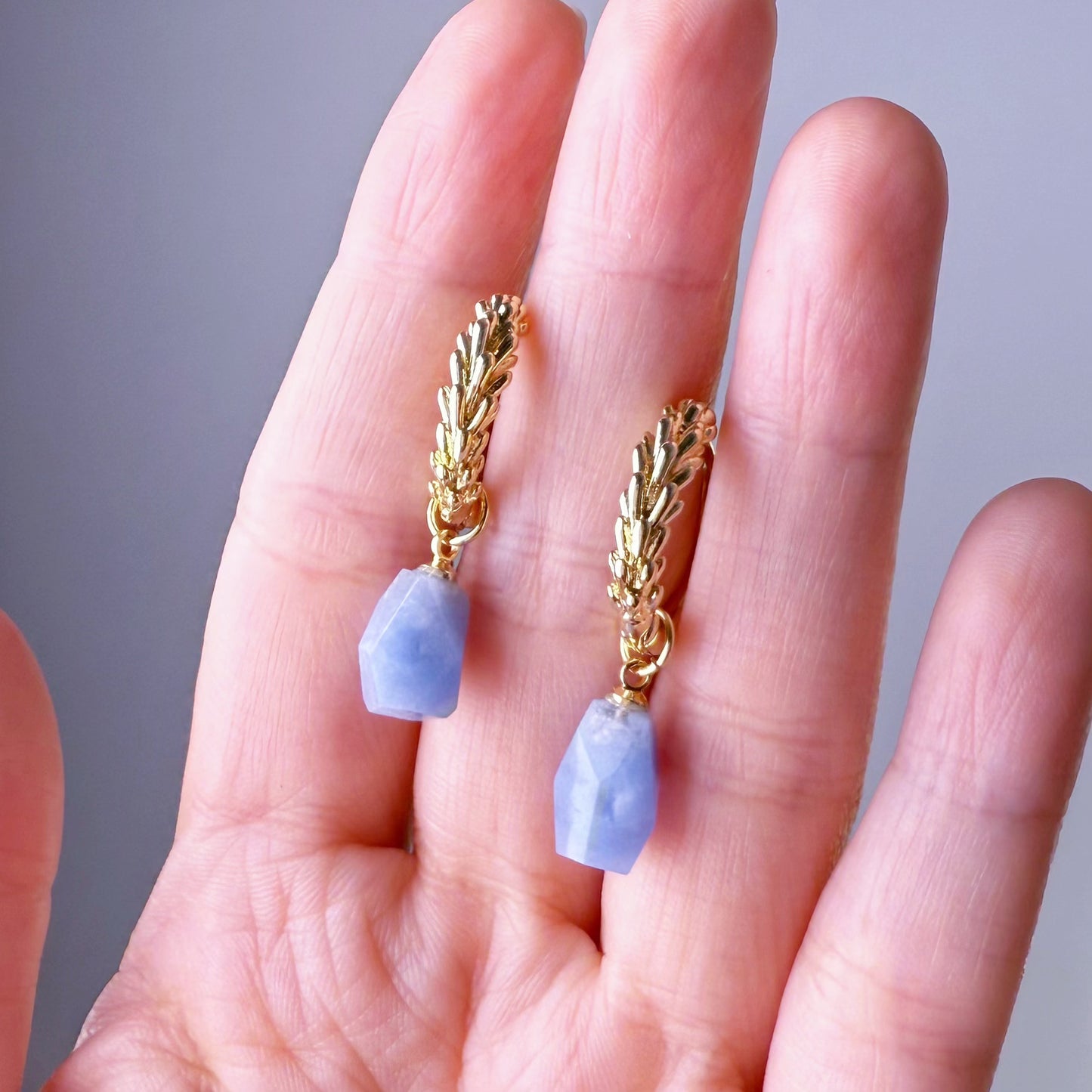 Quartzberry - Natural Baby Blue Rutile Quartz Crystal Hinged Hoop Earrings - One of A Kind