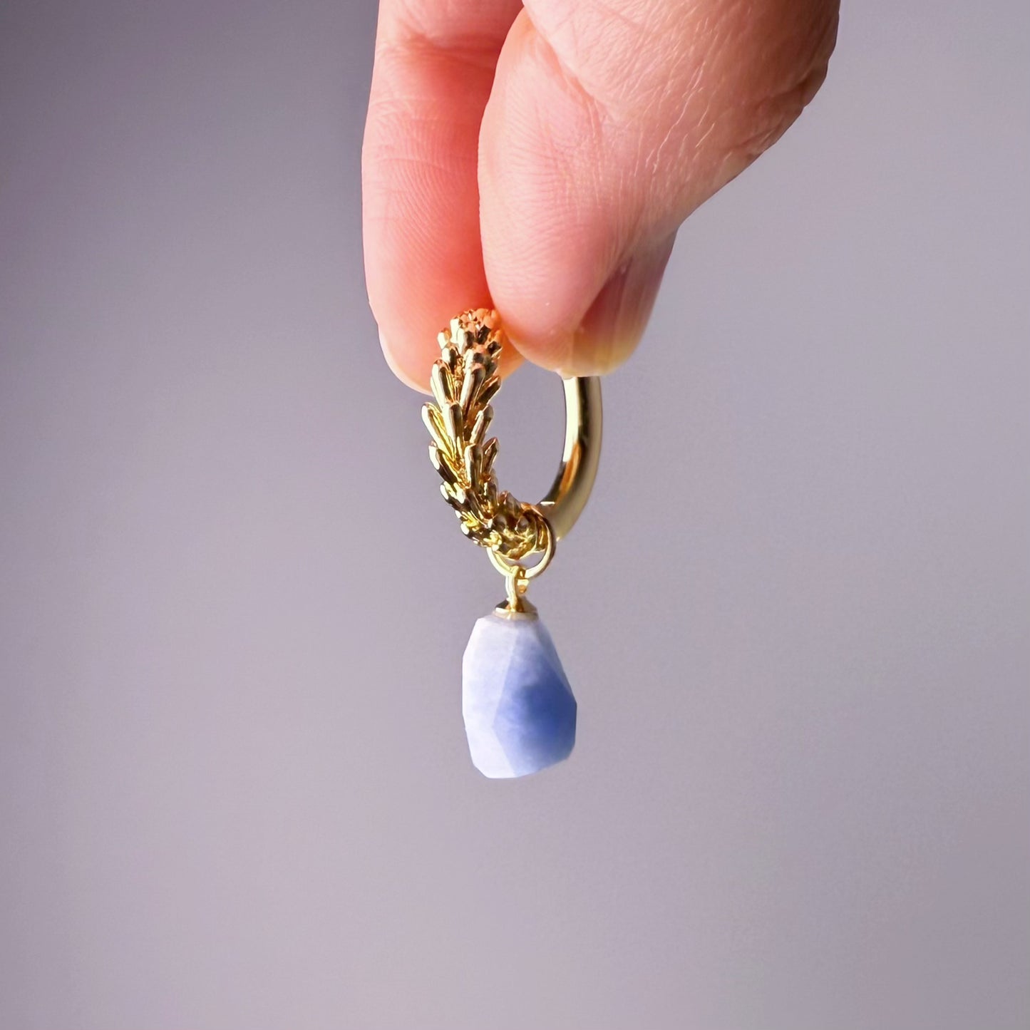 Quartzberry - Natural Baby Blue Rutile Quartz Crystal Hinged Hoop Earrings - One of A Kind