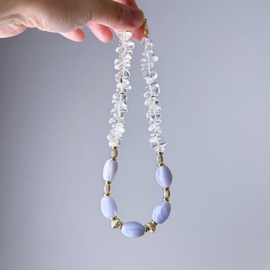 Quartzberry - Natural Blue Lace Agate and Clear Quartz Crystal Choker Necklace - Limited Edition