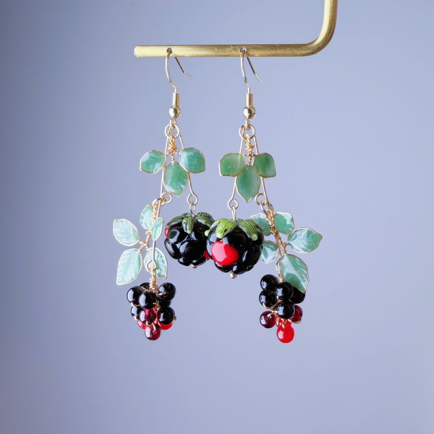 Handmade Lampwork Glass Rubus Brambles Berries Beads Dangle Earrings