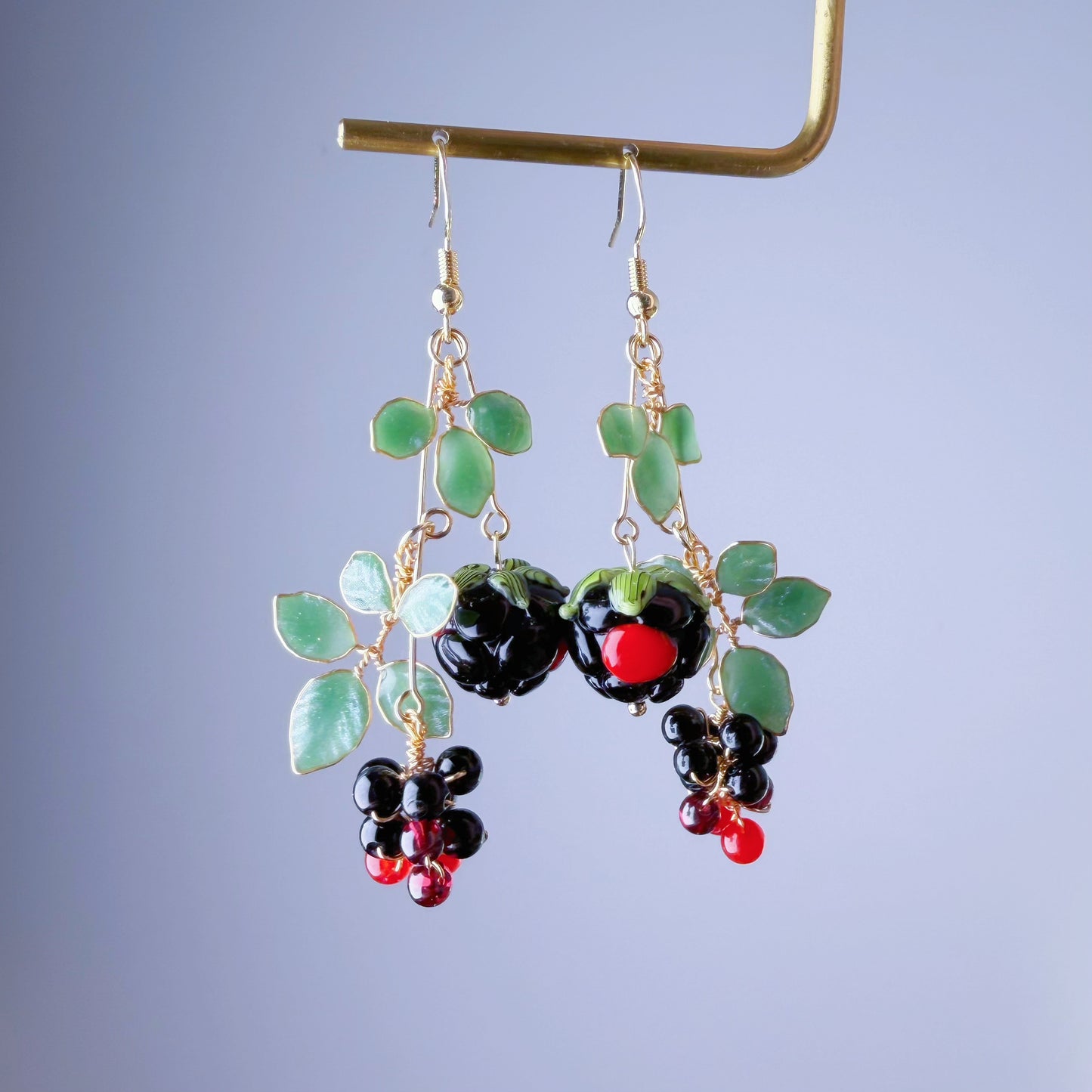 Handmade Lampwork Glass Rubus Brambles Berries Beads Dangle Earrings