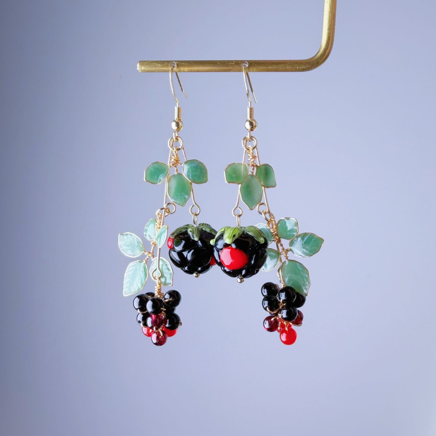 Handmade Lampwork Glass Rubus Brambles Berries Beads Dangle Earrings