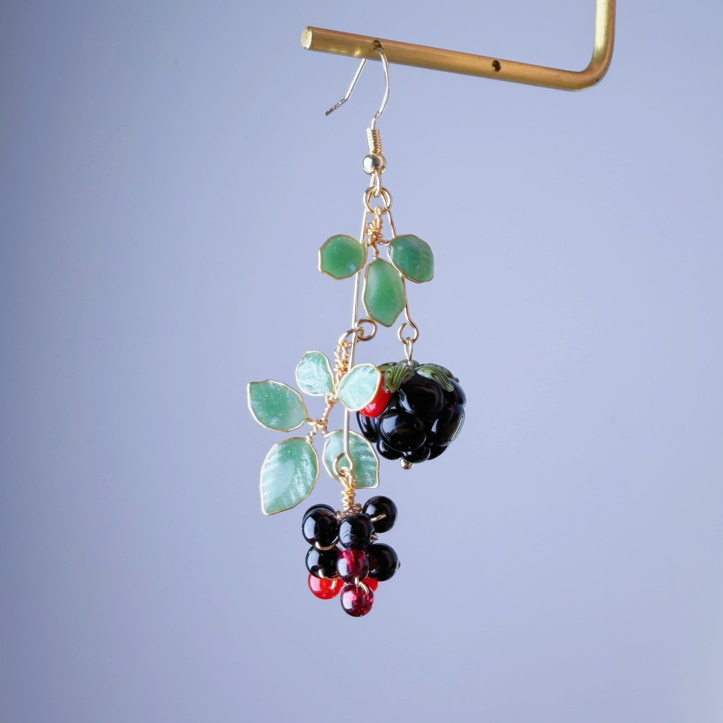 Handmade Lampwork Glass Rubus Brambles Berries Beads Dangle Earrings