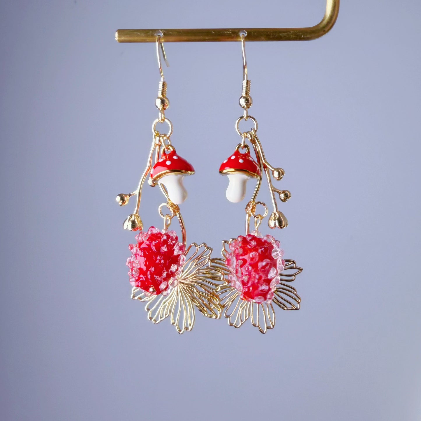 Handmade Woodland Red Mushrooms and Wild Berries Earrings
