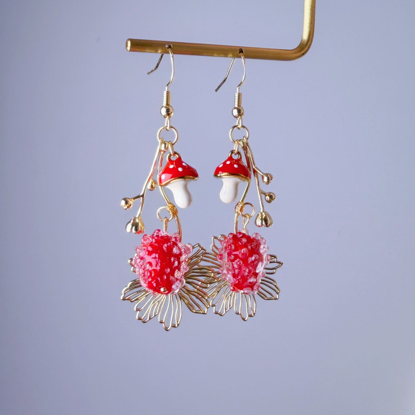 Handmade Woodland Red Mushrooms and Wild Berries Earrings