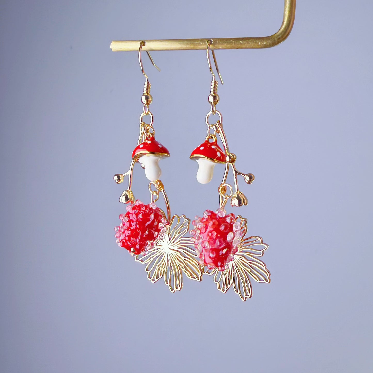 Handmade Woodland Red Mushrooms and Wild Berries Earrings