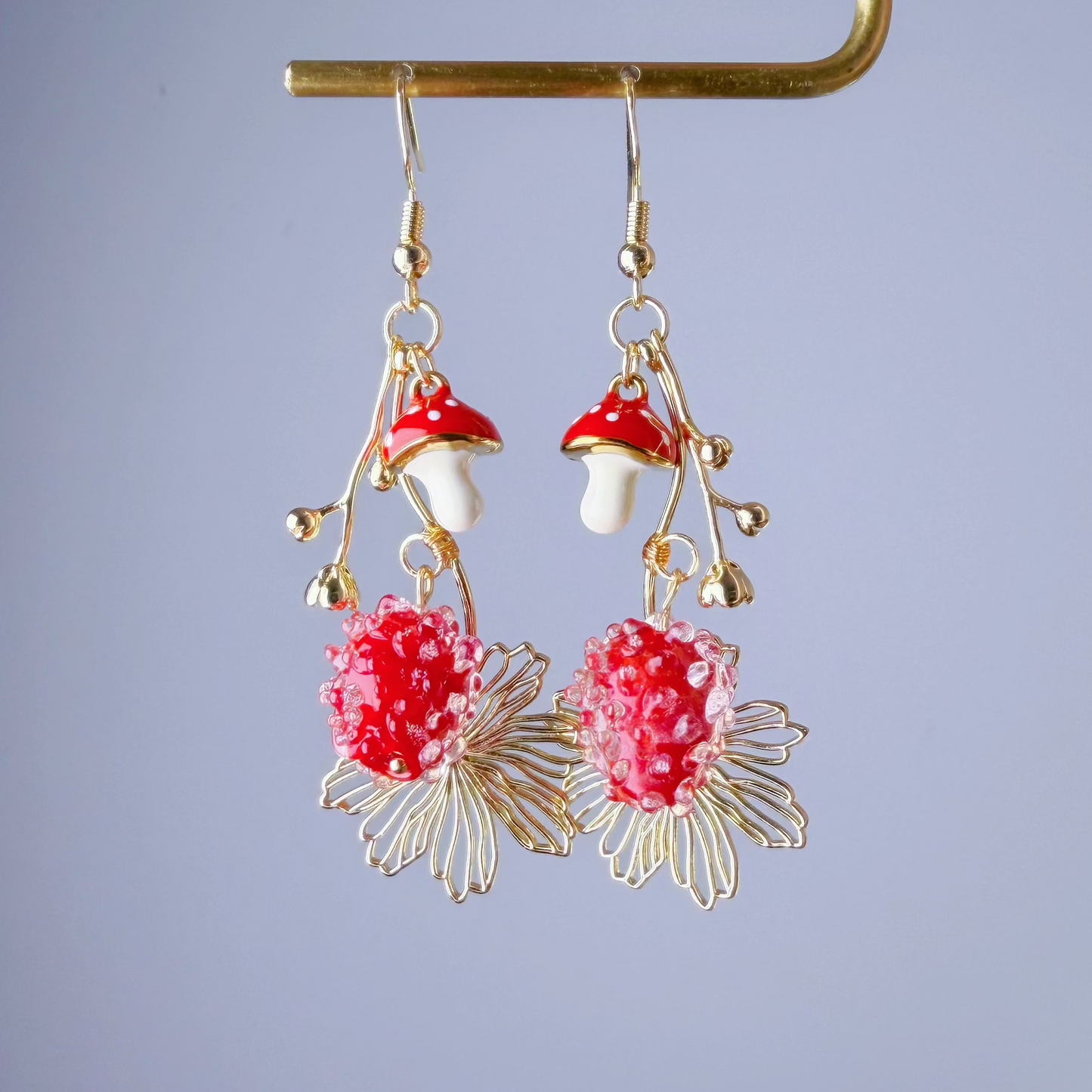 Handmade Woodland Red Mushrooms and Wild Berries Earrings