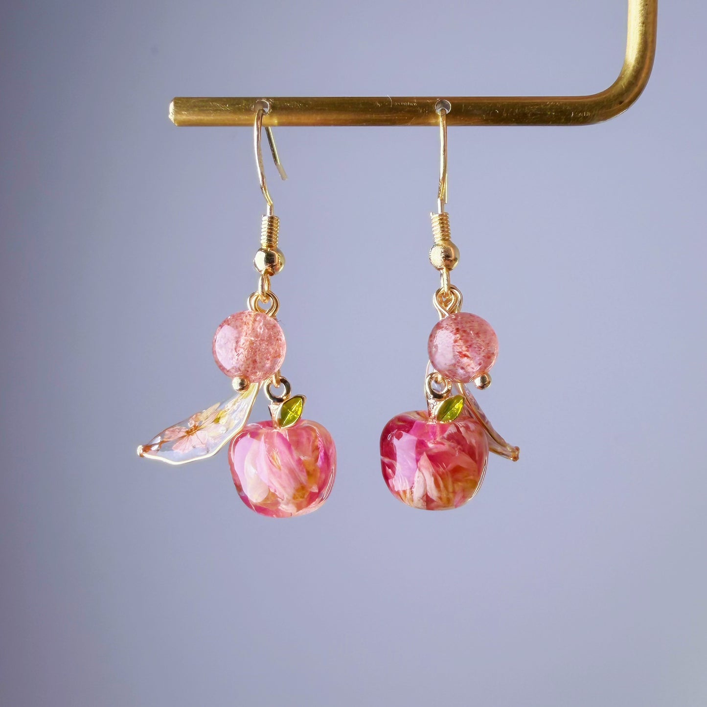 Handmade Pressed Dried Flowers Apple Fruit and Leaves Earrings