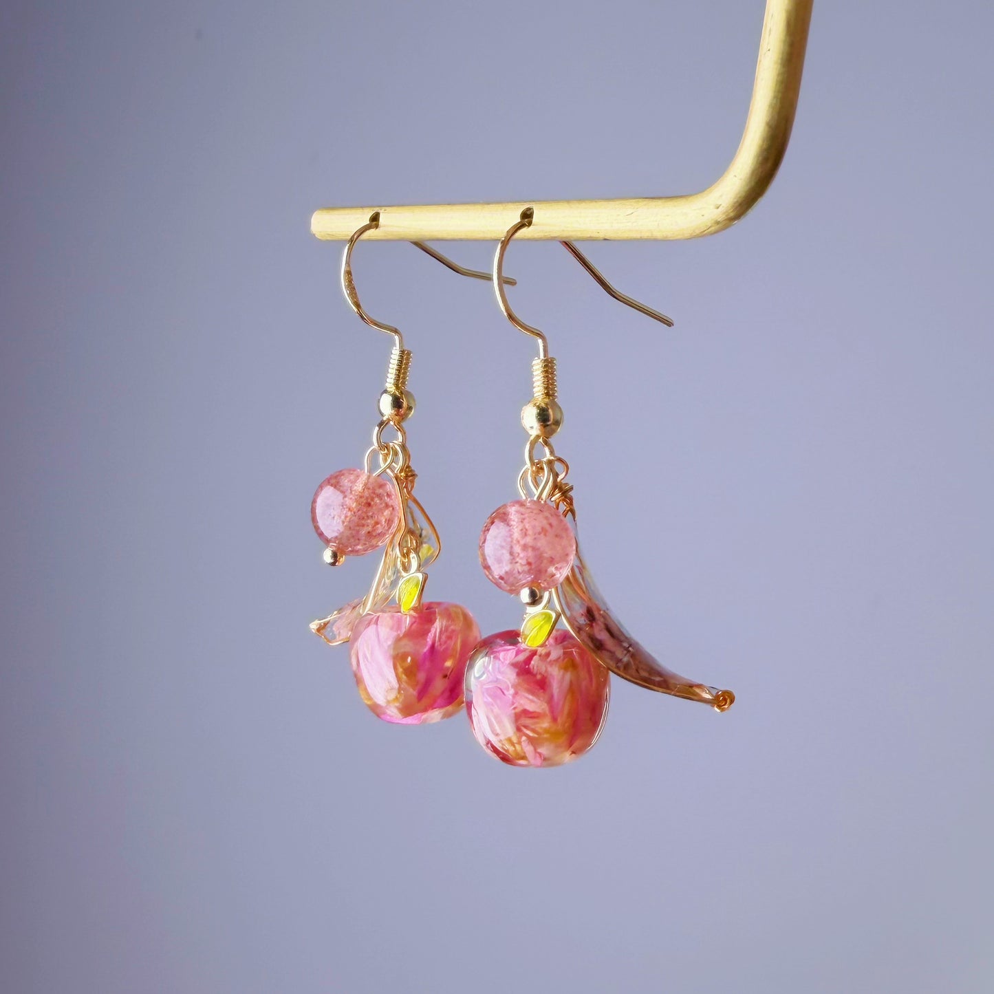 Handmade Pressed Dried Flowers Apple Fruit and Leaves Earrings
