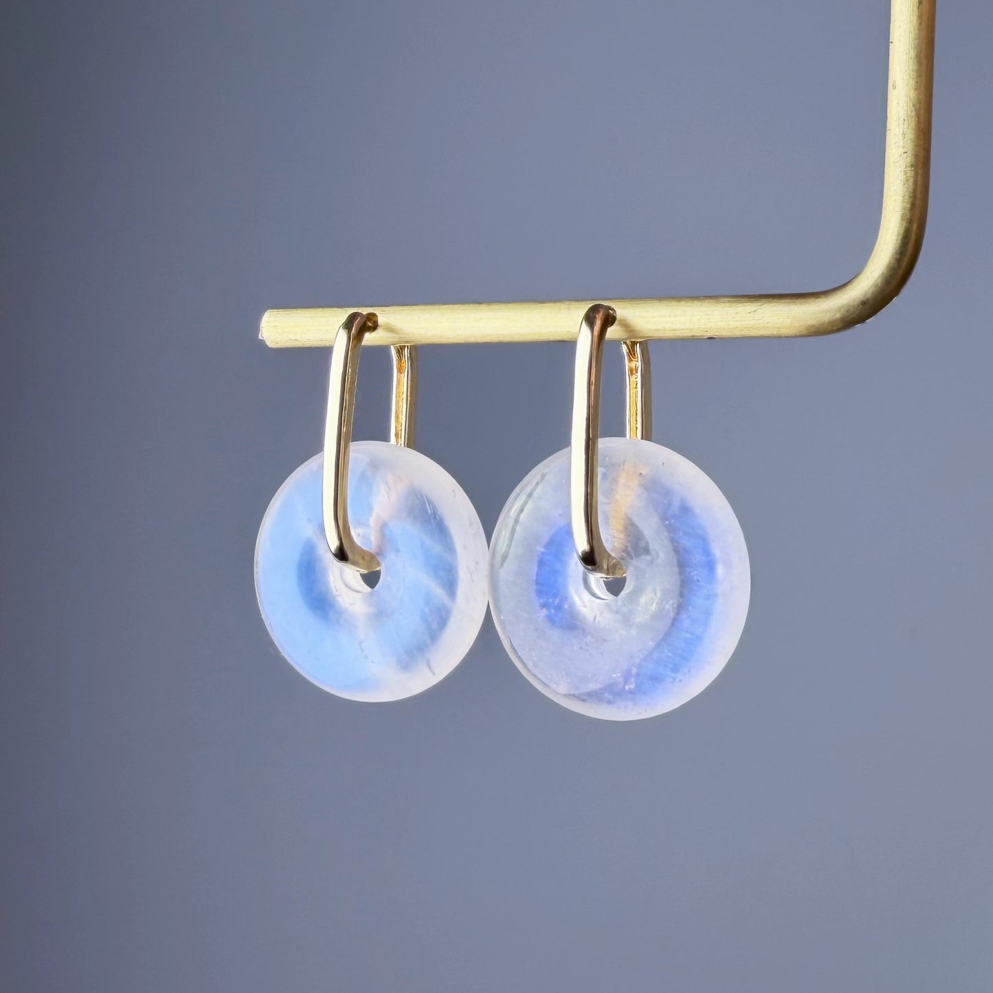 Handmade Blue Moonstone Doughnut Hoop Gemstone Crystal Earrings