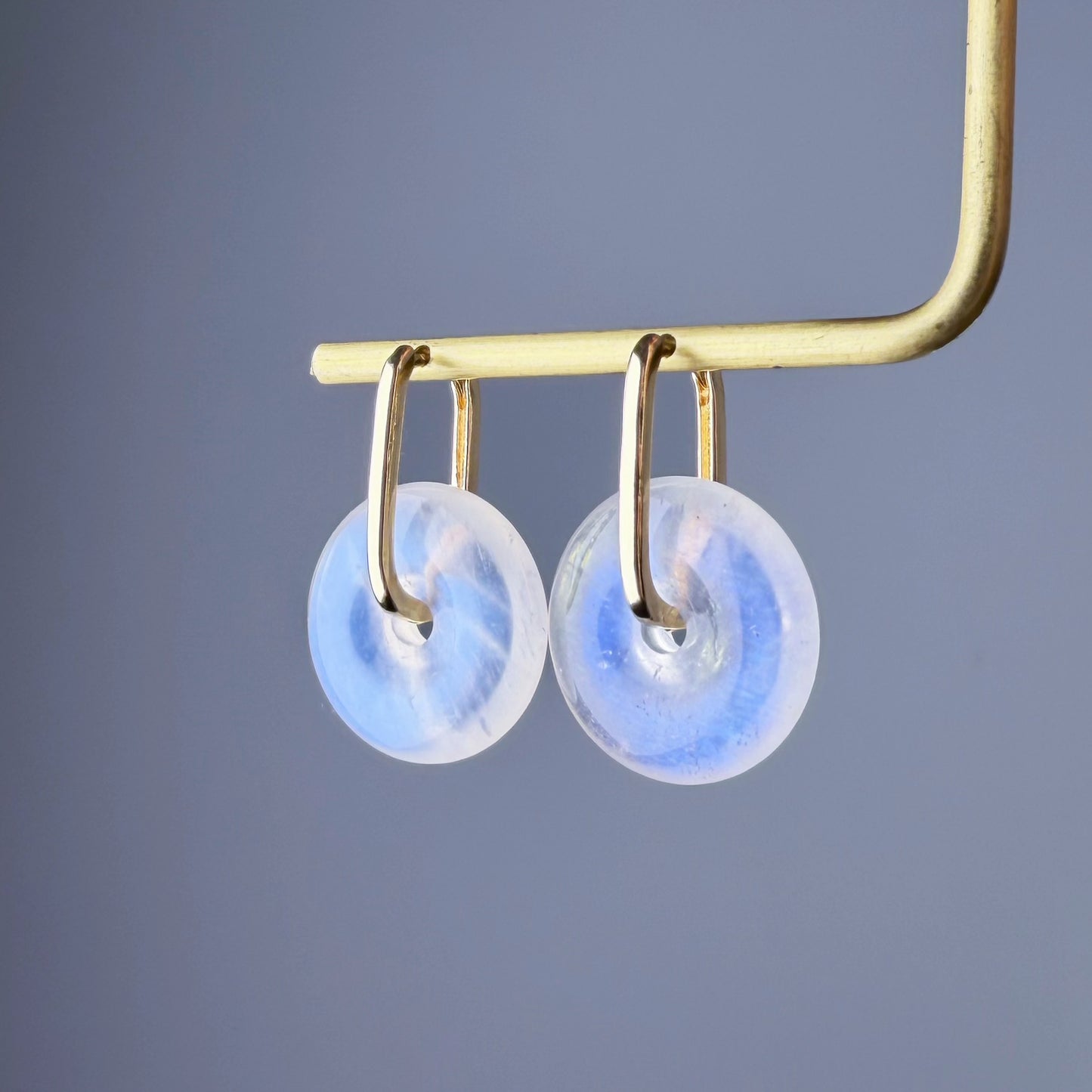 Handmade Blue Moonstone Doughnut Hoop Gemstone Crystal Earrings