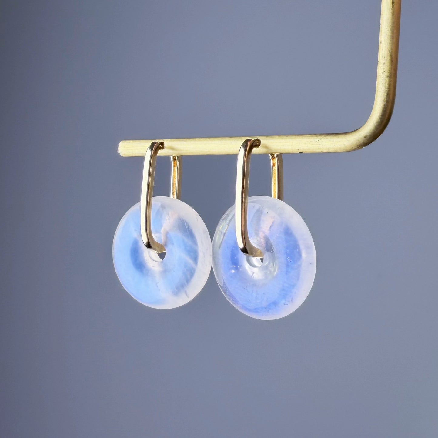 Handmade Blue Moonstone Doughnut Hoop Gemstone Crystal Earrings