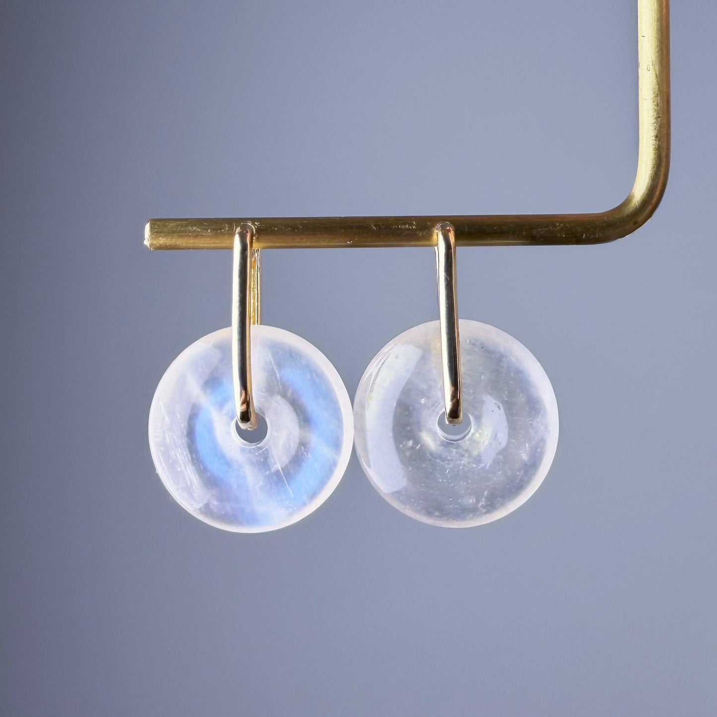 Handmade Blue Moonstone Doughnut Hoop Gemstone Crystal Earrings
