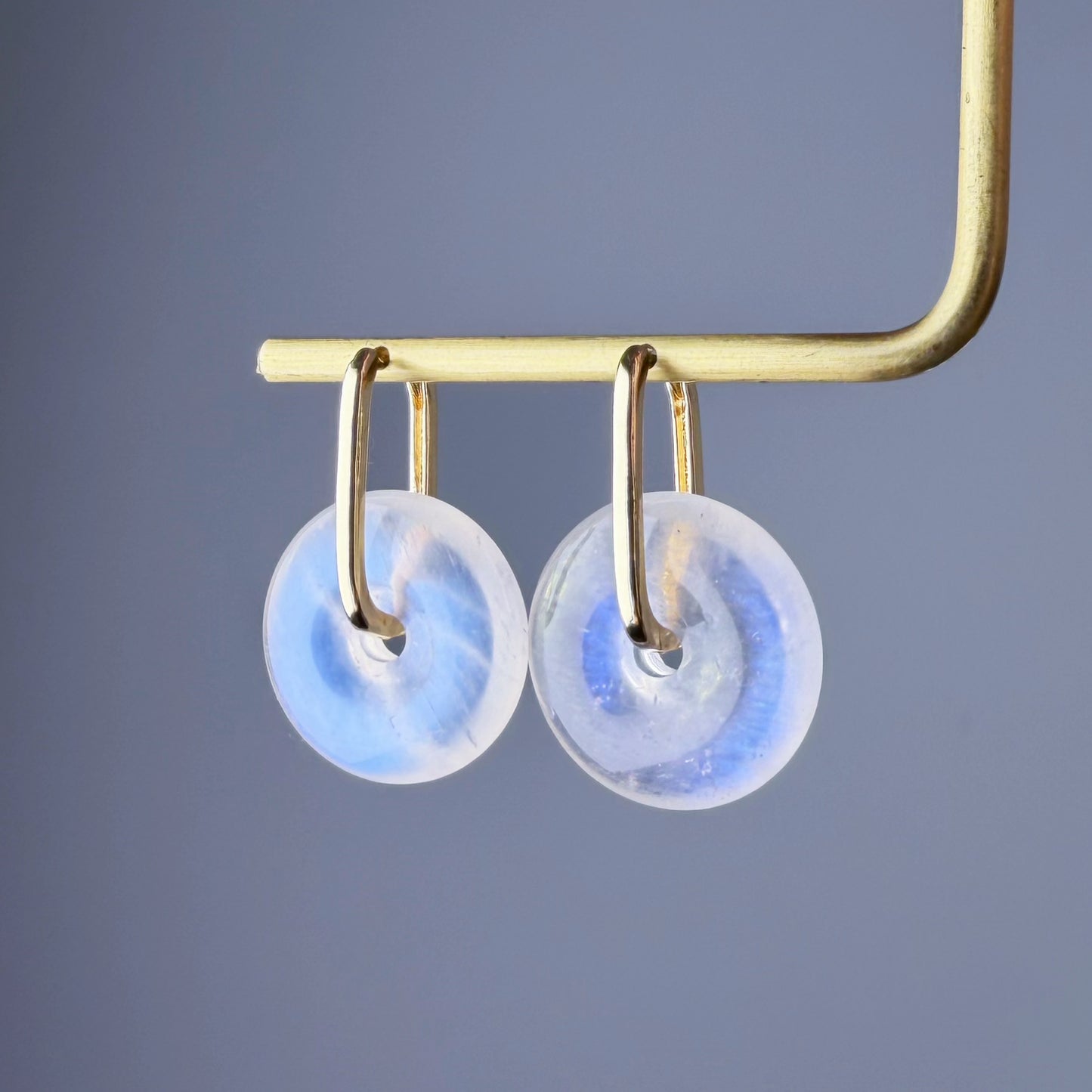 Handmade Blue Moonstone Doughnut Hoop Gemstone Crystal Earrings
