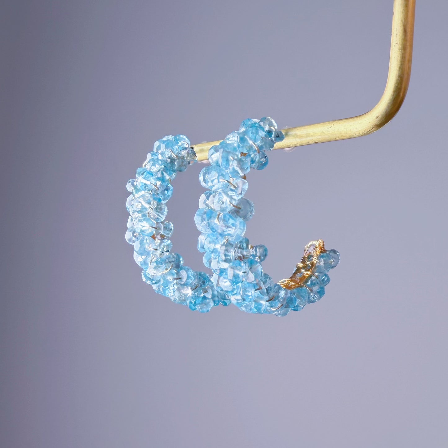 Handmade Blue Paraiba Apatite Cluster Crystal Faced Gemstone Half Hoop Earrings