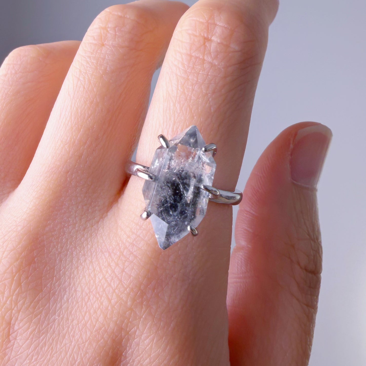 Quartzberry - Natural Small Herkimer Diamond Raw Crystal Ring - One-of-a-kind