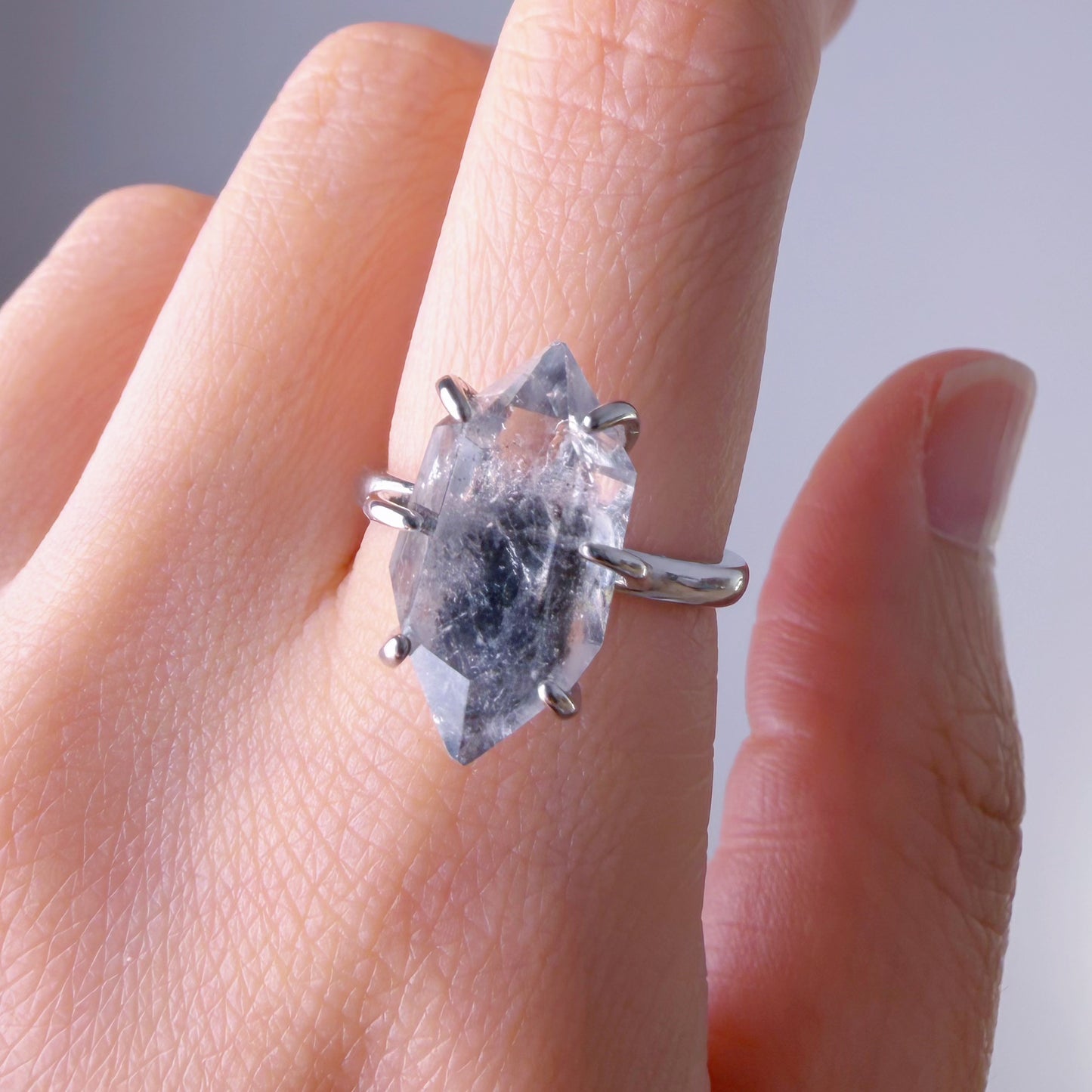 Quartzberry - Natural Small Herkimer Diamond Raw Crystal Ring - One-of-a-kind
