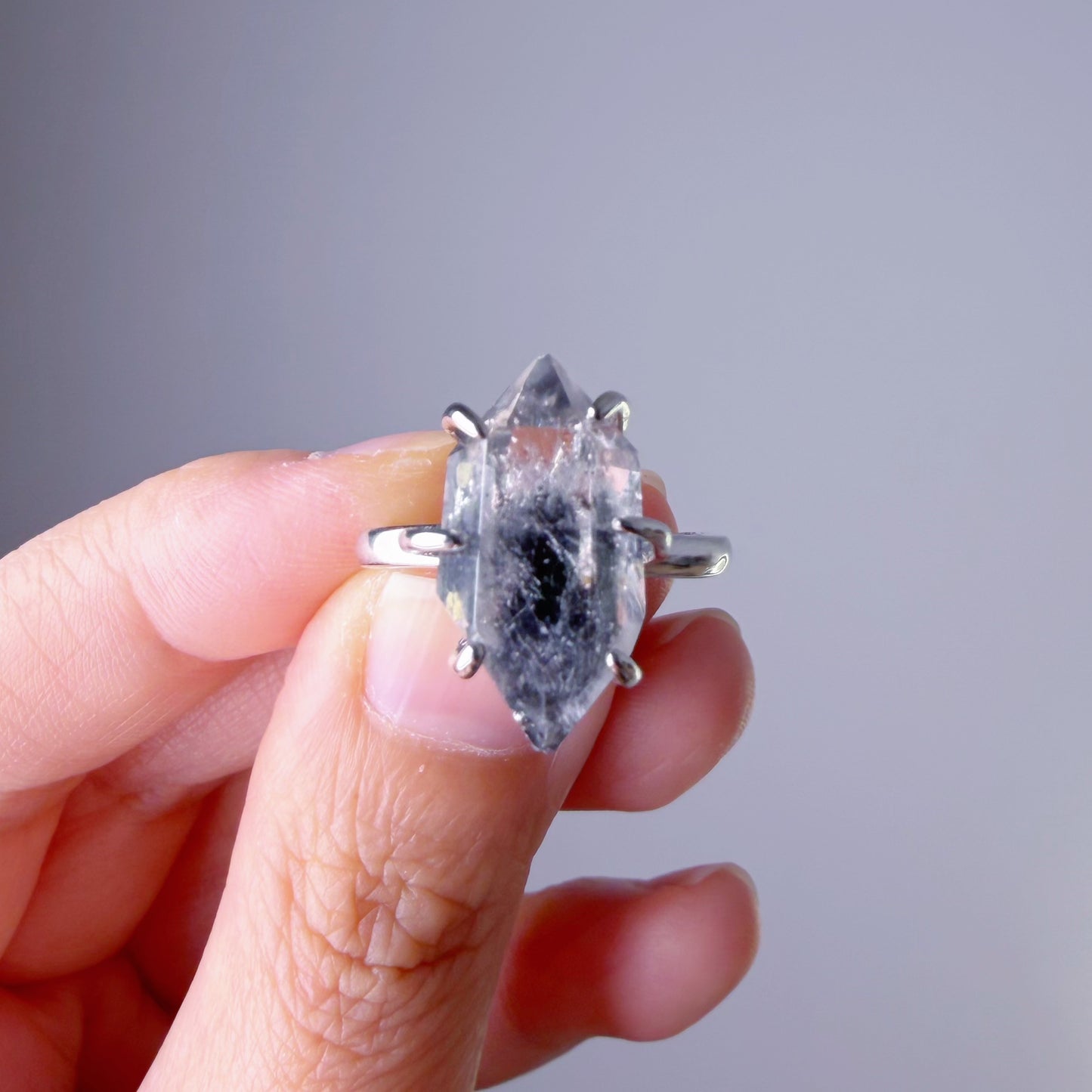 Quartzberry - Natural Small Herkimer Diamond Raw Crystal Ring - One-of-a-kind