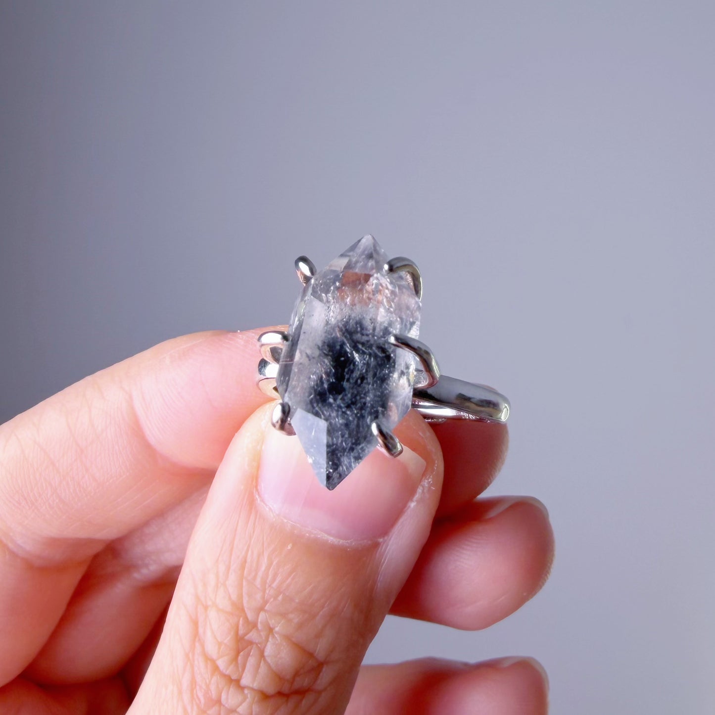 Quartzberry - Natural Small Herkimer Diamond Raw Crystal Ring - One-of-a-kind