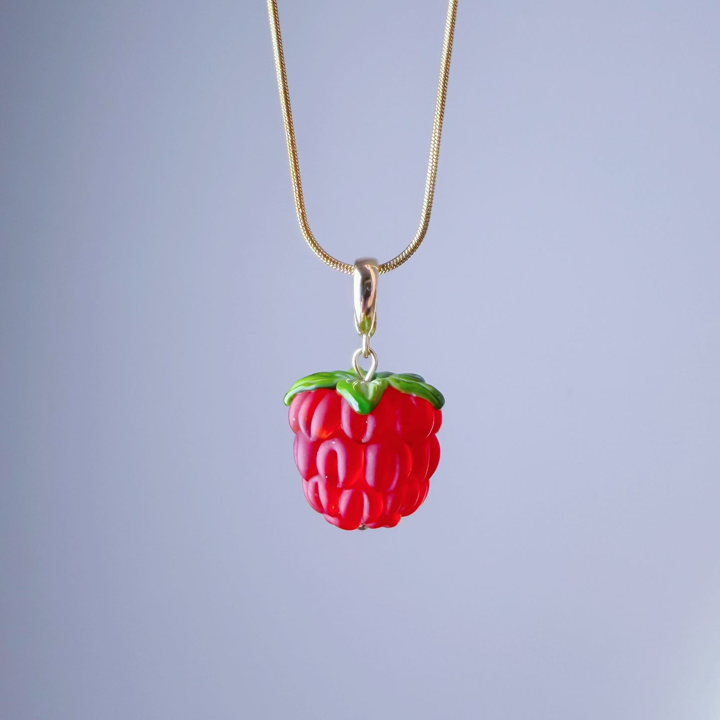Handmade Lampwork Glass Red Raspberries Pendant Necklace