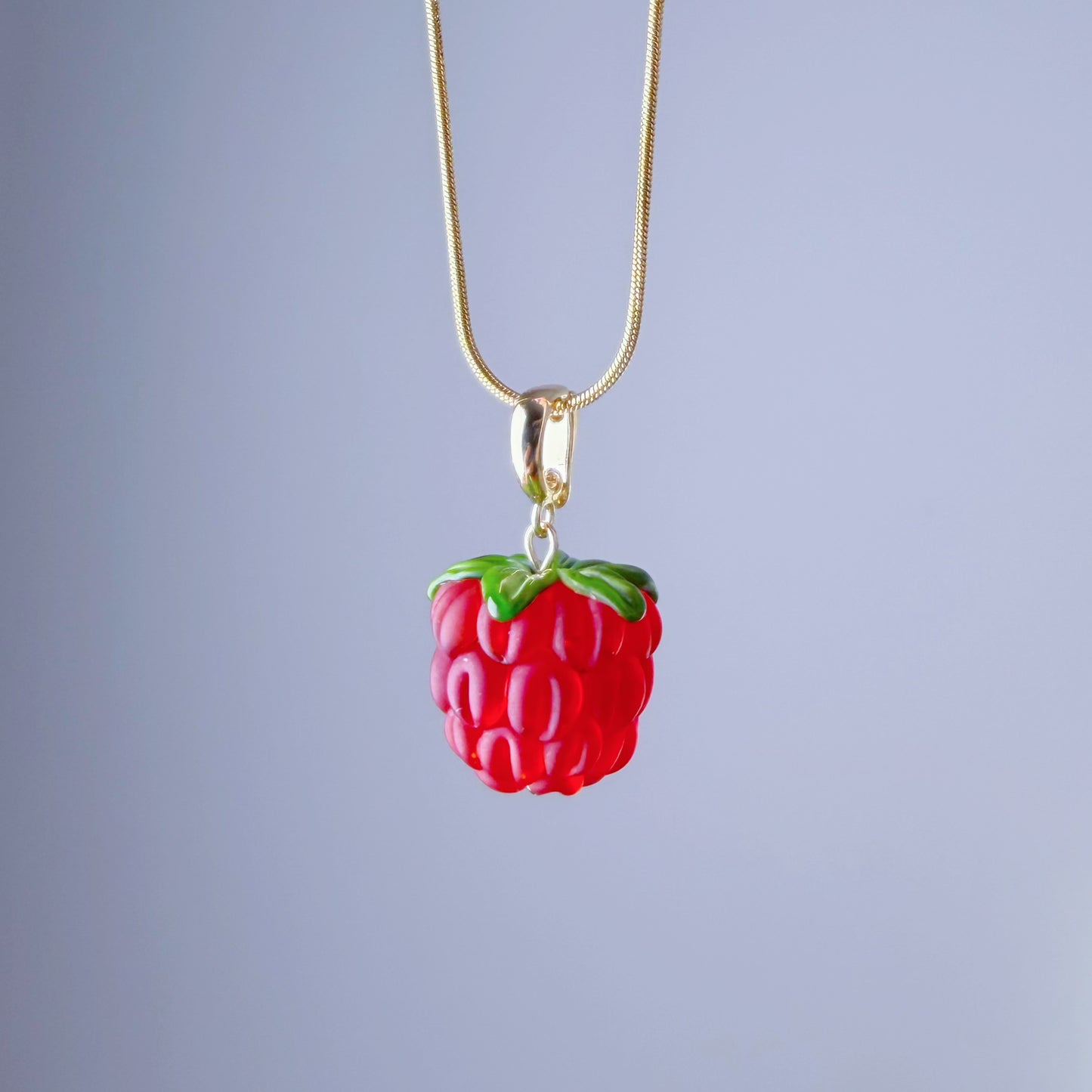 Handmade Lampwork Glass Red Raspberries Pendant Necklace