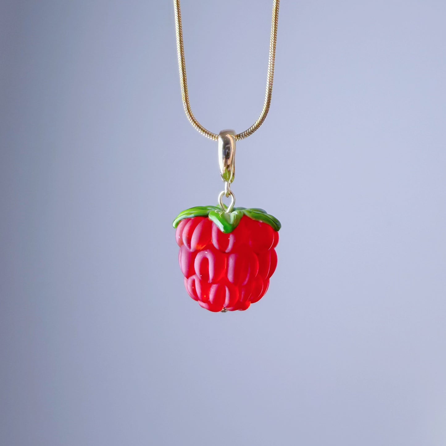 Handmade Lampwork Glass Red Raspberries Pendant Necklace