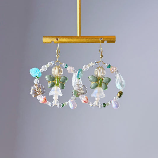 Handmade Mint Green Butterfly Glass Beads Hoop Earrings