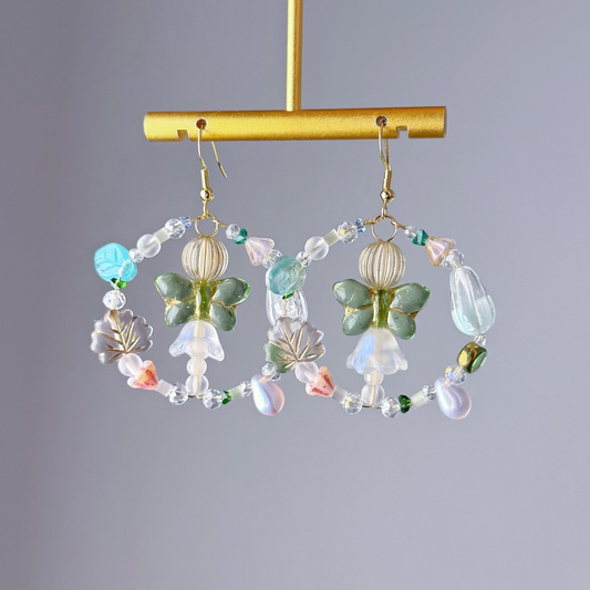 Handmade Mint Green Butterfly Glass Beads Hoop Earrings