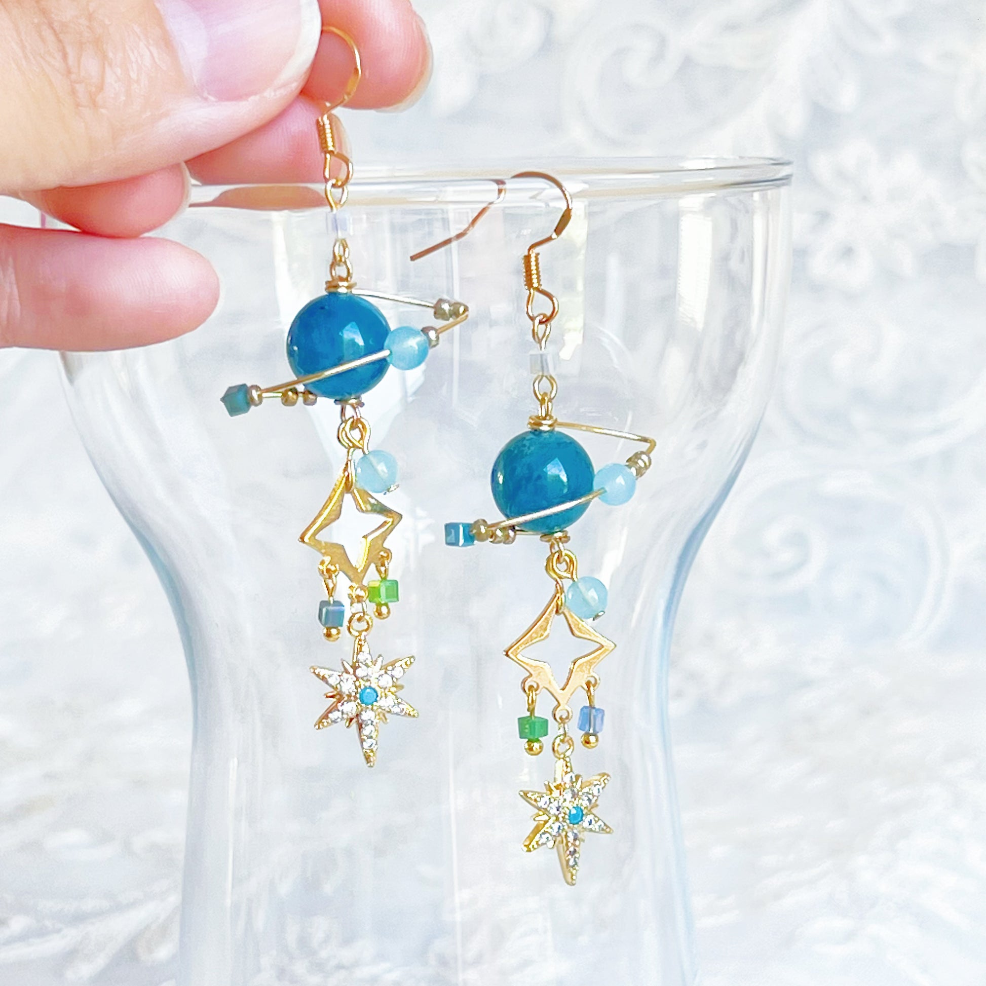 Blue Apatite Planet and Pole Star Earrings-Ninaouity