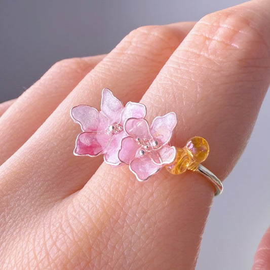 Handmade Little Light Pink Plum Flowers Ring
