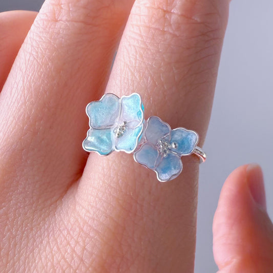 Handmade Little Blue Hydrangeas Flowers Ring